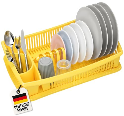 WELLGRO Abtropfgestell - Abtropfgitter - Geschirr Abtropfkorb - Abtropfständer - Abtropfschale - Geschirrabtropfständer - Made IN Europe, Farbe:Gelb
