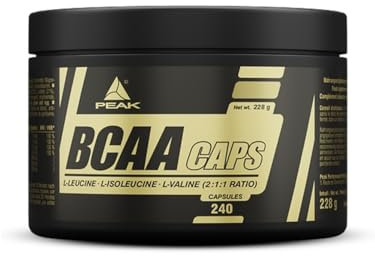 PEAK BCAA Caps - 240 Kapseln I 48 Portionen I verzweigtkettige Aminosäuren I L-Leucin, L-Isoleucin, L-Valin (2:1:1) I mit B-Vitaminen I einfache Einnahme
