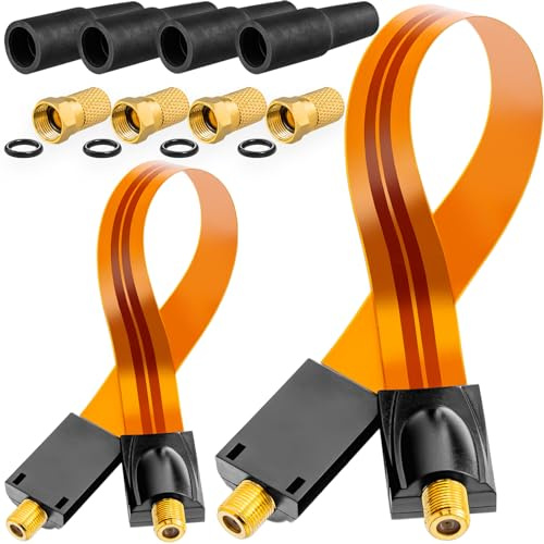HB-DIGITAL 2X SAT Kabel Fensterdurchführung, Kontakte verGOLDet + 4X F-Stecker 8,2mm + 4X Gummitüllen antennenkabel satellitenkabel koax für Fenster & Türen Flach