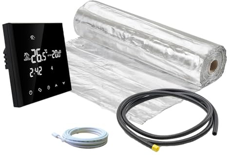 ew direkt Komplett-Set elektrische Fußbodenheizung AluPro 140 für Laminat/Klickvinyl mit Thermostat RT-50 schwarz (1-20m²) (8 m² - 0,5 x 16 m)