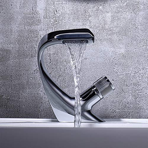Wasserfall Wasserhahn Bad - Waschtischarmatur, Schwarz Modern Messing Mischbatterie, Kaltes Und Heißes Wasser Vorhanden, Geeignet Für Badezimmer Und Waschbecken, Einhand-Waschtischbatterie, Badarmatur