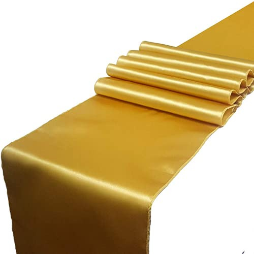 CNFQ - 10 runner per tavolo, in raso, decorazione sala da matrimonio, 275 x 30 cm (dorato)