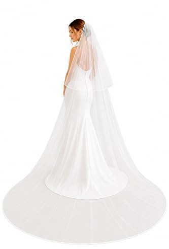 Satinband Brautschleier Hochzeitsschleier Satinschleier Domschleier Kathedrale Kapelle weißer Elfenbein Tüllschleier eleganter klassischer Schleier Cathedral bridal veil satin