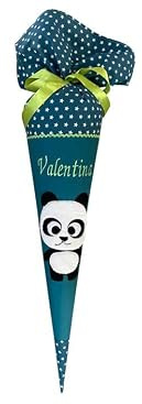 Glückspilz Schultüte mit Namen personalisiert, Panda, Zuckertüte aus Stoff genäht, mit Kissen + Rohling, Petrol