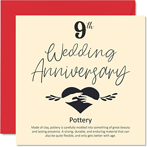 Stuff4 Glückwunschkarte zum 9. Hochzeitstag für Ehemann, Ehefrau, Freund | 9. Hochzeitstag, Töpfer-Hochzeitstag, Karte für Frauen, Männer, Sie ihn, 145 mm x 145 mm, für Verlobte, Verlobte