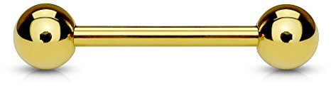 Paula & Fritz® Hantel-Stab UNIVERSAL Straight Barbell Zungen-Piercing Industrial Ohr Gold Edel-Stahl Chirurgenstahl ALLE Stab-dicken Stab-längen Kugel-größen