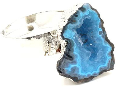 WLLDDDIU Natürlicher Blauer Kristall-Cluster-Ring Kristall Unregelmäßige Scheibe Drusy-Ring Verstellbarer Damen-Ring Mit Offenem Stein Reiki-Balance Knöchel-Finger-Ring Ewigkeitsring Für Frauen
