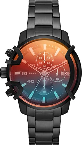 Diesel Herrenuhr Griffed, Chronographenwerk, 42mm Schwarzes Edelstahlgehäuse mit Edelstahlarmband, DZ4605
