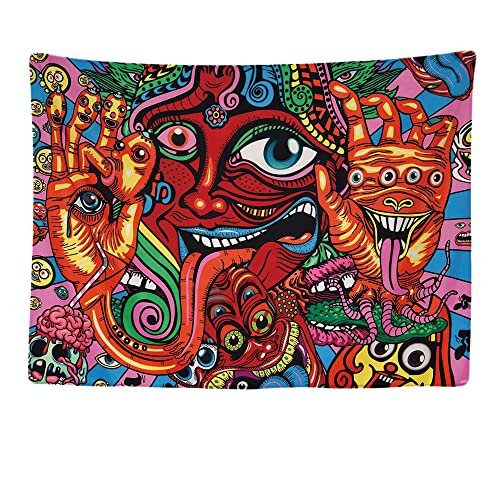 Ulticool - Psychedelic Trippy Draws Eyes - Wandteppich - 200x150 cm - Großer Wandteppich - Hippie Zubehör Bohemian - Dekoration - Tuch - Malerei - Vorhang für Bett, Wand oder Decke