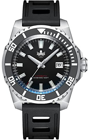 PHOIBOS Leviathan Herren 45MM Automatikuhr 500M Taucheruhr mit schwarzem Kautschukarmband PY032C Schwarz
