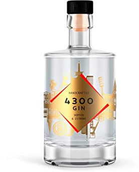 4300 Gin Rot-Weiß Essen | Hopfen & Zitrone| 500ml Einzelflasche | 43% Vol. | handcrafted Gin | goldene Skyline | Geschenkidee für Essen Liebhaber