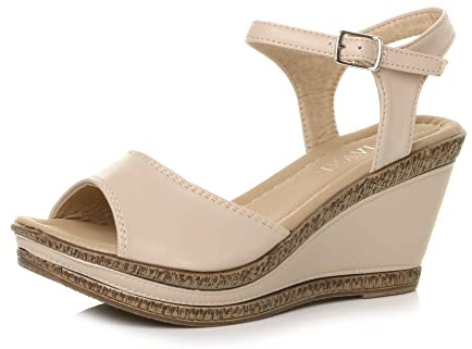AJVANI Kvinnor damer hög kilklack plattformsspänne sommar peeptoe sandaler storlek, NAKEN, 39 EU