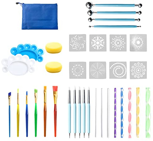 VICASKY 1 set d'outils Mandala Dotting - Kit de peinture créatif pour peinture DIY - Pierres pour art mandala - Nail art et traitement de l'argile - Modèles aléatoires colorés