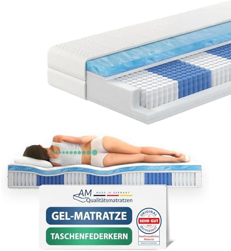 AM Qualitätsmatratzen Premium Gel-Taschenfederkernmatratze 140x200cm H2 24cm - Made in Germany & Oeko TEX Siegel - 7 Zonen Gel-Federkernmatratze 140x200 mit 1000 Federn & Lyocell Bezug