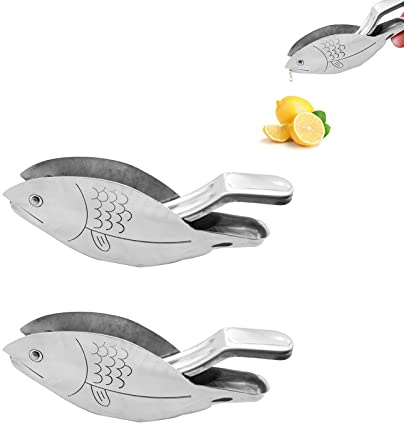 BestAlice 2-pack manuell citronjuicer, citronskivpress för att pressa citron, rostfritt stål citronpress, bärbar fruktjuicer för hemmabar, fisk