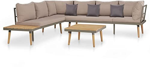 Yolola Loungeset Gartenmöbel 4-teilig Terassenmöbel außen, Loungemöbel Terrasse, Gartensofa Aluminium, Gartenmöbel, Gartenlounge, Eckmodul, Braun und Grau