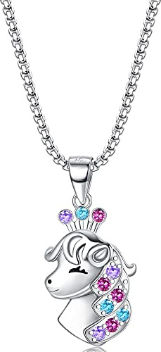 ORAZIO CZ Glückspferd Anhänger Halskette Sterling Silber 925 für Mädchen Pferdeliebhaber, Silber Pferd Anhänger mit Edelstahlkette Bff Ketten Pferdeschmuck Geburtstagsgeschenke für Kinder