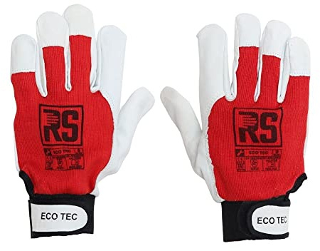 RS Arbeitshandschuhe 6 Paar Montagehandschuhe Ziegenleder Handschuhe Lederhandschuhe Mit Klettverschluss Schnittbeständig Präzise Baumwolle Größe 9 Eco Tec