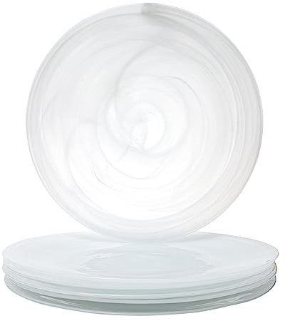 Vikko Charger Plates, Set of 6 White Alabaster Dinner Plates, 13 Plate with Marbelized, Swirl Design, Elegant Glass Charger, Dishwasher Safe