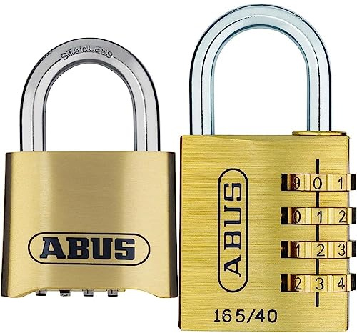 ABUS Zahlenschloss 180IB/50 - Vorhängeschloss aus Messing & Zahlenschloss 165/40 - Vorhängeschloss aus Messing - mit individuell einstellbarem Zahlencode