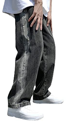 Men's Plus-Size Loose Jeans, Street Wide Leg Trousers Pants, Men's Fall Pants Fashion Sports Cargo with Pockets, Comfort Street Wide Leg Denim Long Pants for Boys, Outdoor Daily Wearing