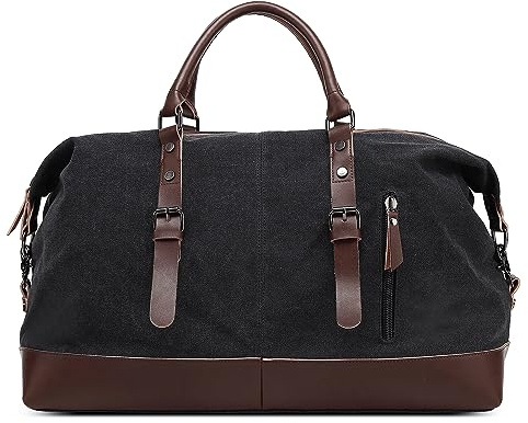 DORRISO Elegant Herren Reisetasche Grosse Kapazität Weekender Tasche 55L Handgepäck Tasche für Business Lässig Camping Wandern Draussen Leinwand Herren Sporttasche Schwarz