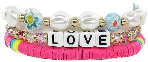 Clataly Bohemian Floral Armbänder Bunte Weiche Ton Imitation Perle Elastische Armband Schmuck für Frauen und Mädchen