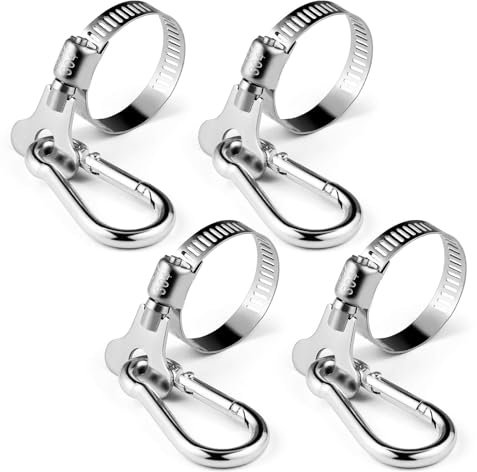 SONGTIY 4 Pezzi Clip per Asta portabandiera, Anelli per Asta portabandiera in Acciaio Inossidabile con moschettone, Diametro Regolabile da 0,75 a 1,2 Pollici per Barca, Yacht, Camion, ATV, Giardino