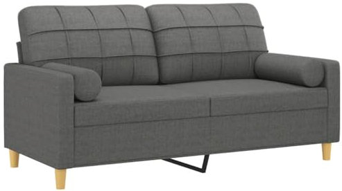 vidaXL Sofa 2 Sitzer, Couch mit Zierkissen, Liegesofa für Wohnzimmer, Polstersofa Sessel Relaxsofa Loungesofa Relaxcouch, Dunkelgrau Stoff