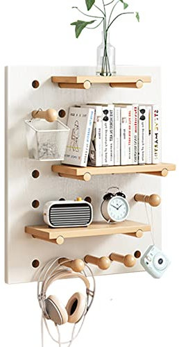 Large Pegboard Wall Rack for Home Entrance& Office Desk, Wooden Peg Boards Modular Storage Organizer Combination Kit, Craft Ornamental Display Shelf (Color : White Pegboard(60x40x1.5cm))