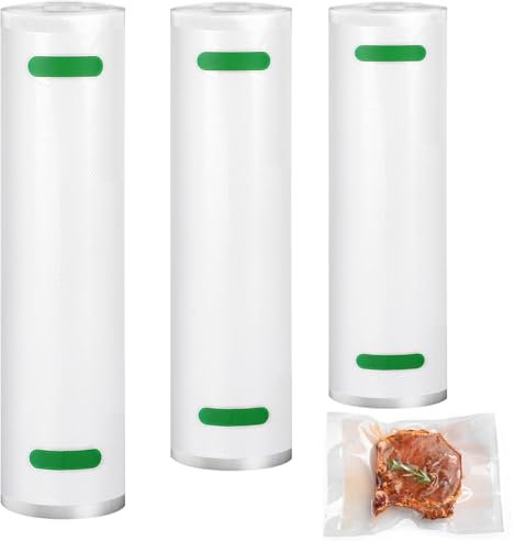 Diompirux 3 Rollen transparent Vakuumrollen(20/25/28x300cm), für alle Vakuumierer und Lebensmittel Vakuumiergerät, Profi Stark Folienrollen BPA-frei, Kochfest und Sous Vide Gefrierbeutel