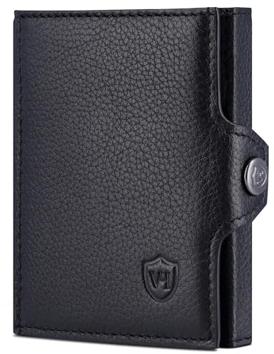 VON HEESEN Slim Wallet mit XXL Münzfach & RFID-Schutz - Mini Geldbörse Herren & Damen - Kartenetui Kreditkartenetui - Portmonee Geldbeutel Portemonnaie klein Schwarz