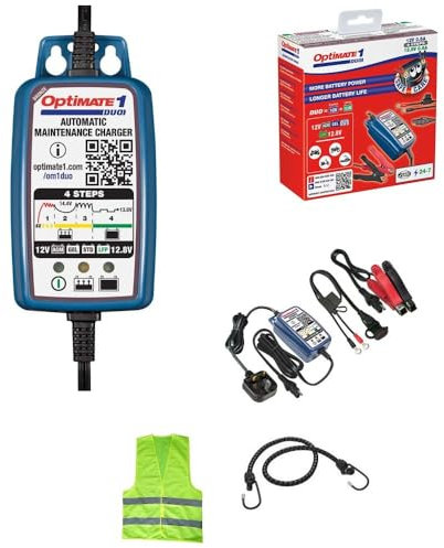 Compatible con TM Moto MX 300 Cargador DE BATERÍAS Optimate 1 Duo Plomo 4 Fases MANTENEDOR DE Carga para BATERÍAS 12V DE Plomo (STD, AGM, Gel) Y Litio DE 12.8-13.2V