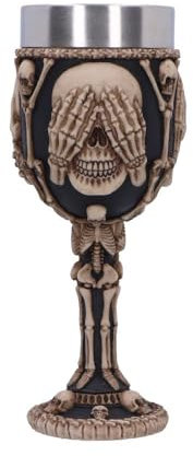 Nemesis Now Three Wise Skeleton Goblet 20cm, Resin/Stainless Steel, Bone/Black, 'See No Evil, Hear No Evil, Speak No Evil' Goblet, Intricate Detailing, Cast in The Finest Resin, Expertly Hand-Painted