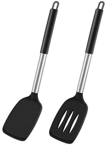 Diompirux Set 2 PCS di Spatole in Silicone, Calore fino a 220 ºC Antiaderenti, Senza BPA, Per Pesce, Uova, Pancake (Nero)