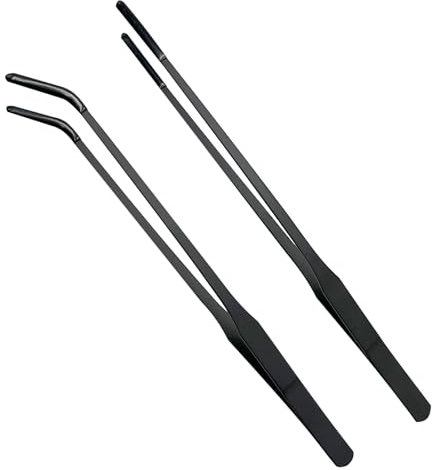 Wzong 2 Stück 10.6 Aquarien Pinzette Rostfreier Stahl Pinzette Lange Fütterungszange zum Aquascape Tools, mit Gummispitzen, Schwarz