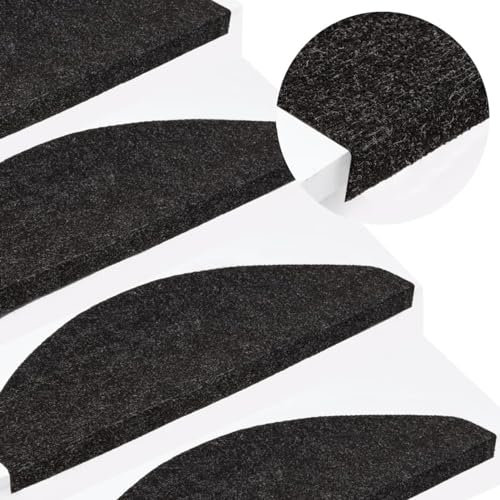 Ailgely Stufenmatten 15 STK, Treppenstufen Matten,Antirutsch Teppich Treppenstufen Selbstklebend Treppenschoner,65x22,5x3,5 cm Anthrazit