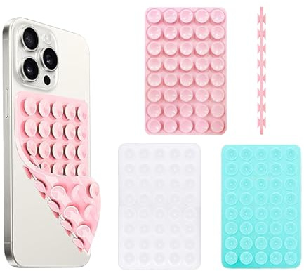 3Pcs Double-Sided 80 Suction Cups Suction Case, Silicone Non Slip Phone Mount. Hands-Free Phone Accessories Holder for Selfies and Videos (White Pink Green)