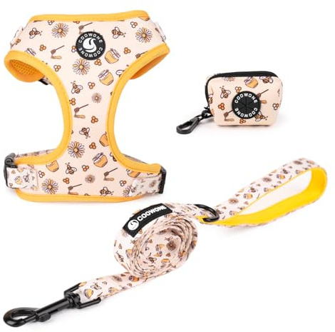 Dog Harness and Leash, Poop Bag Holder 3 Sets, Easy Walk No Pull Adjustable Puppy Cat Vest Harness with Soft Mesh Padded, Pet Supplies for Extra-Small/Small Medium Dogs Kitten