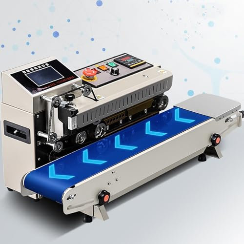 CGCSYZ Sigillatrice Continua, Sigillatrice Orizzontale Automatica con Nastro trasportatore e Rack di stoccaggio, Funzione di Stampa a Getto d'inchiostro, Spessore 0,02-0,08 mm e Larghezza 6-12 mm, (