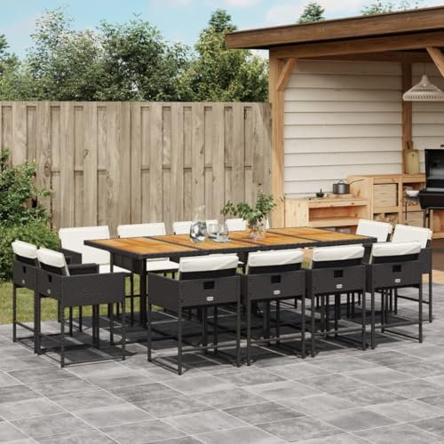 Somanki 13-TLG. Garten-Essgruppe mit Kissen Schwarz Poly Rattan, Esstisch Mit Stühlen Set, Gartenmöbel Sitzgruppe, Balkon Möbel, Gartenlounge Set, Terrassenmöbel, Balkonmöbel Set - 3278174