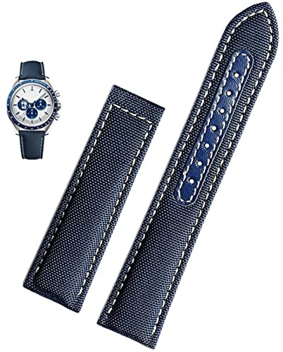 Clouism 19mm 20mm Canvas Uhrenarmband für Omega New Seamaster 300 Speedmaster AT150 Leder Nylon Uhrenarmband Herren Accessoires Blau Schwarz(Blue no bucke,19mm)