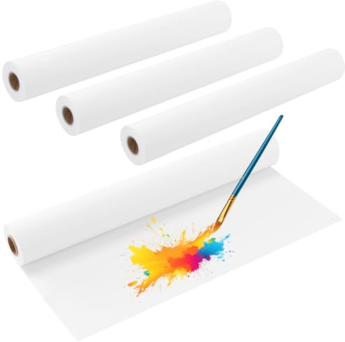 HONYUET 4 Stück 44 cm x 25 m weiße Zeichenpapierrolle, tragbare Transparentpapierrolle für Kunst, Handwerk, Geschenke, Verpackung