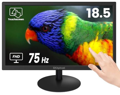 SKitphrati 18,5 Pouces Moniteur Tactile 10 Points Multi-Touch capacitif, écran Tactile Moniteur PC HDMI VGA Type B, 75HZ 16:9 Panneau TN, 1366x768 pour Raspberry Pi Win11/10, Vesa 75x75, Noir