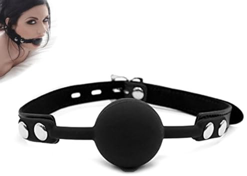 Gag Mouth,PU Leather Paly Buckle Belt Silicon Mouth Ball,Adjustable Silicone Lips Mouth Gag Mouth Ball,SM Ball Gag Lips Harness Bondage,Fetish Slave Sex Toys for Beginners Couples (Black)