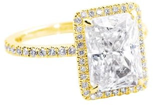 Skcess Goldring Damen 585 Echtgold 14K Verlobungsring Damen, Damenringe Runder Ring mit Weißem, Rechteckigem Moissanit Größe 65 (20.7)