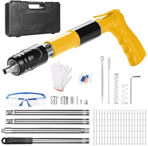 Pistola Manuale Sparachiodi con 120 chiodi tondi, Pistola per Unghie Sparachiodi, Portatile Nail Gun Silenziatore Regolabile Pistola Per Chiodi In Acciaio Pistola Per Chiodi Pistola (Giallo)