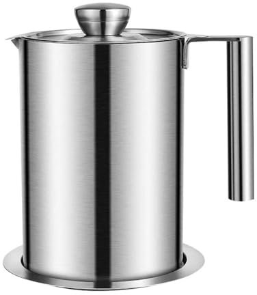BYWXW Filtro de Aceite de Acero Inoxidable, con Filtro, Asa y Tapa Recipiente Grasa Tocino Lata Aceite Cocina para Aceite Cocina Usado, Grasa Y Aceite para Freír(Size:1.7L)