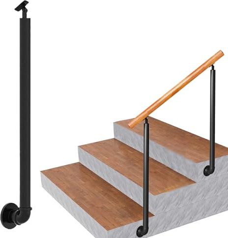 MarxaN Balaustres Columnas Postes de Hierro Forjado en Forma de L de Montaje Lateral Barandilla de Escalera con Soportes de Ángulo Ajustables de 0°-270° y Accesorios de Pared - Negro(100cm(39.4in))