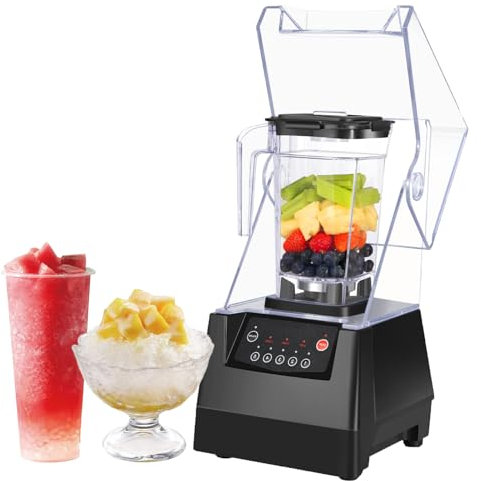 YLANMEI 2000ML Commercial Electric Blender 2200W, Professional Smoothie Blender with Soundproof Shield, Crushing Ice Milkshakes Puree Smoothies